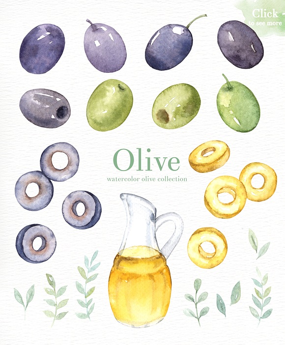 Olive Watercolor clipart in Illustrations - product preview 2