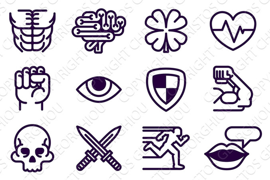 Character Game Attributes Icon Set