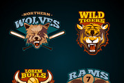 Sports labels with heads of animals
