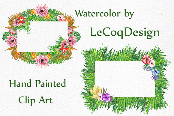 Watercolor Tropic Frames Clipart in Illustrations - product preview 2