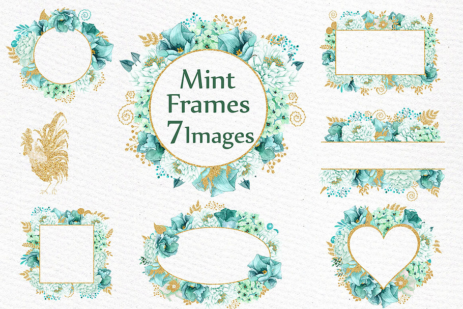 Gold Mint flower frames clipart
