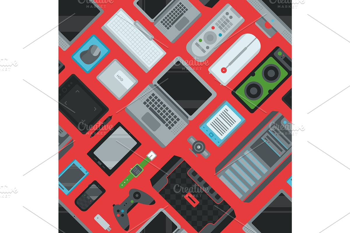 Electronic gadgets technology devices computer digital network seamless pattern background vector illustration in Illustrations - product preview 8