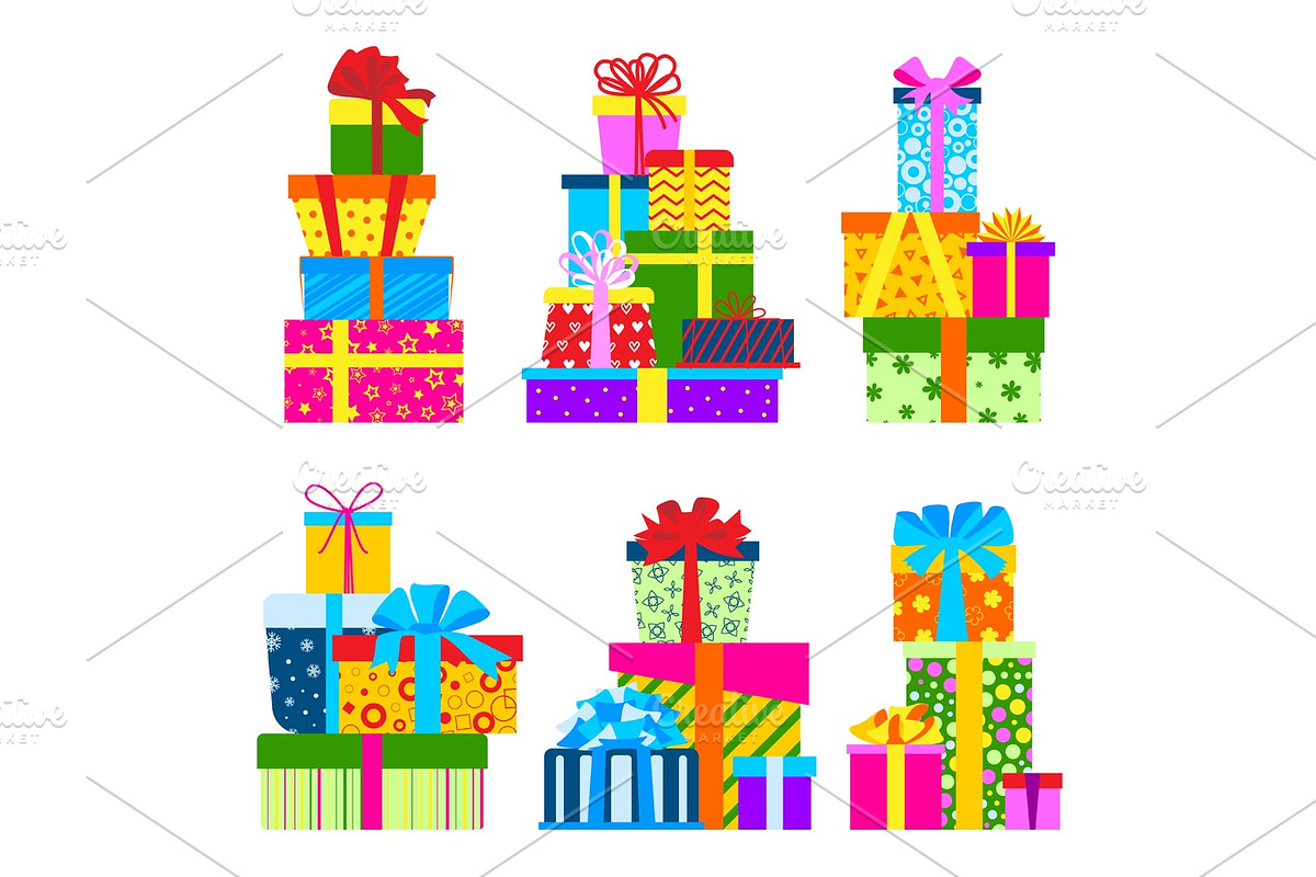 Gift box packs composition event greeting object birthday isolated vector illustration. in Objects - product preview 8