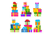 Gift box packs composition event greeting object birthday isolated vector illustration.