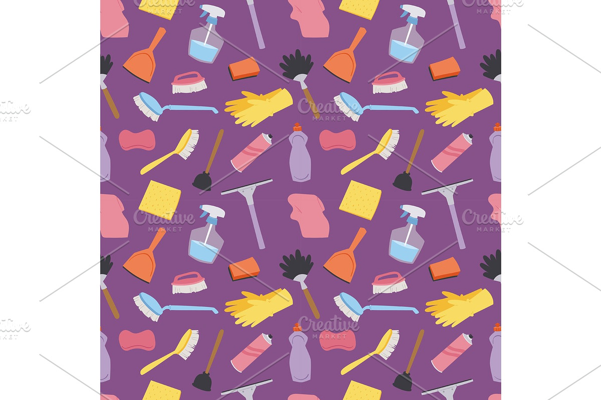 House cleaning service domestic tools houseowner seamless pattern background in Objects - product preview 8