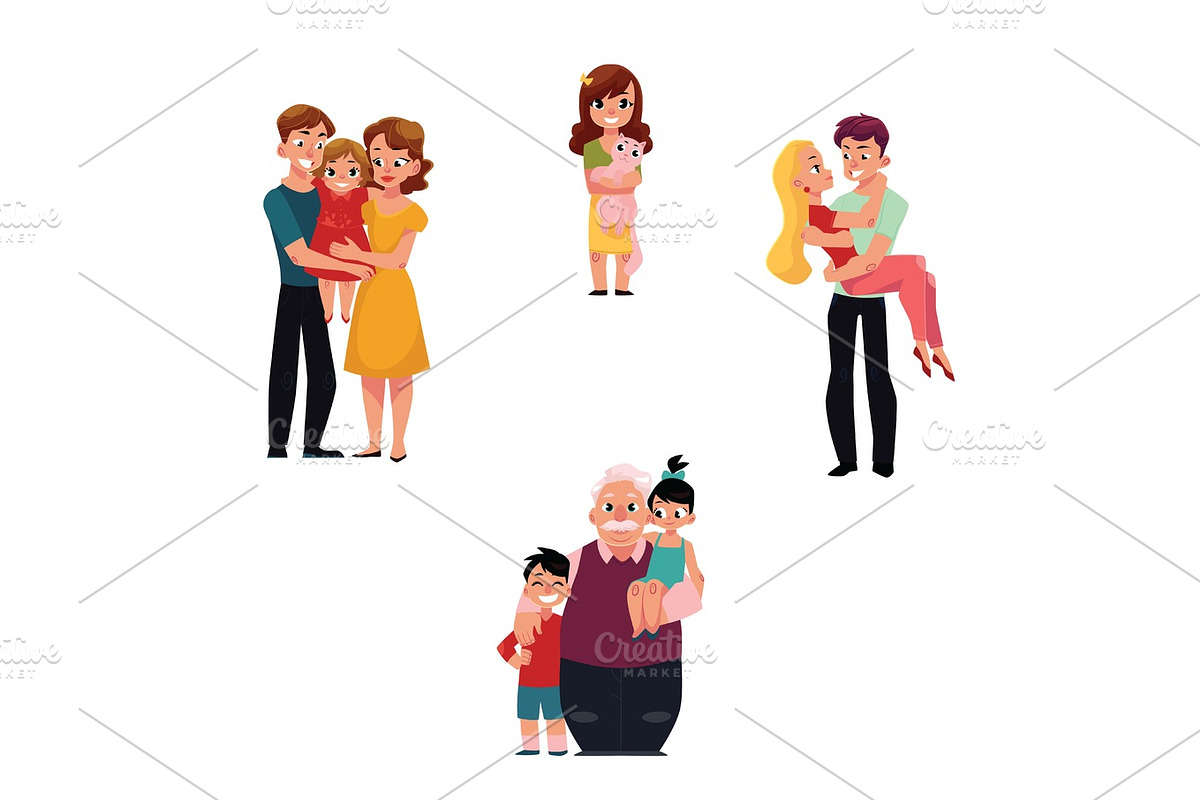 Family members hugging - parents, children, grandchildren, pet, loving couple in Illustrations - product preview 8