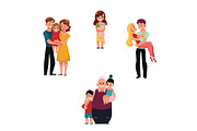 Family members hugging - parents, children, grandchildren, pet, loving couple