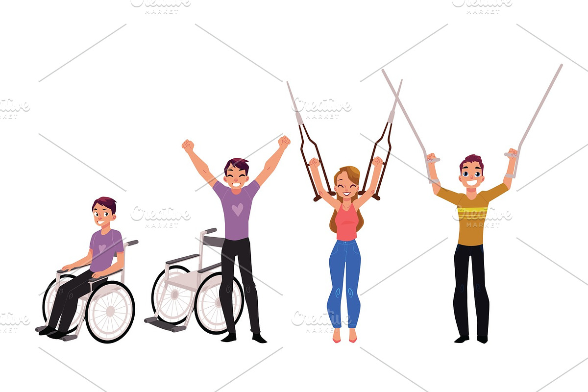 Rehabilitation, recovery after trauma, no more need for wheelchair, crutches in Illustrations - product preview 8