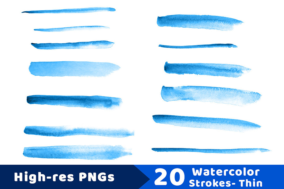 20 Watercolor Brush Strokes- Thin