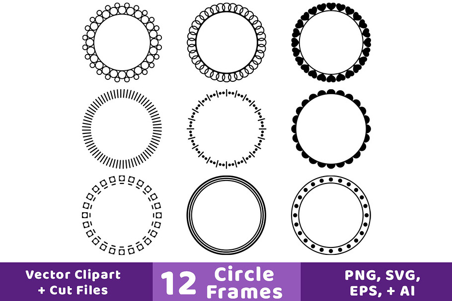 12 Circle Frames Clipart