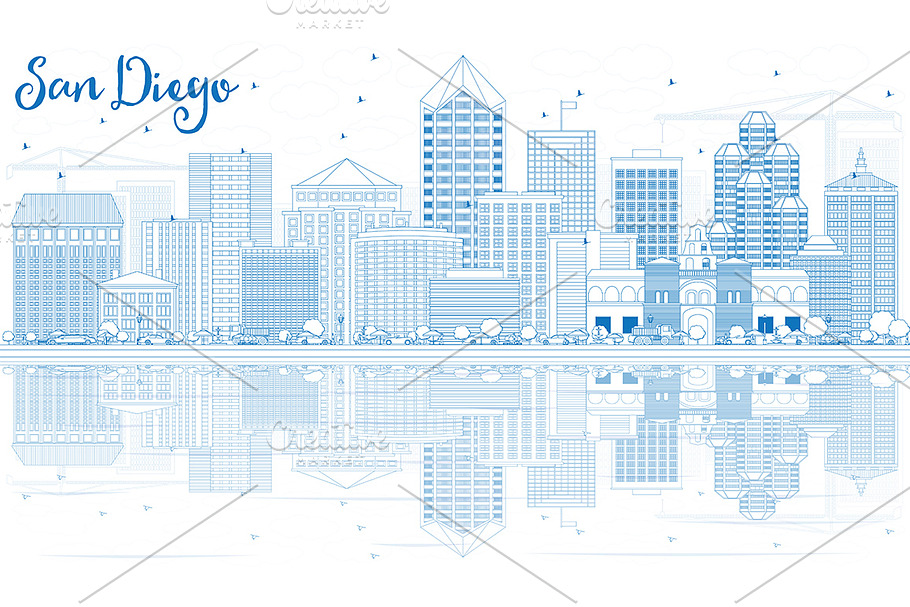 Outline San Diego Skyline in Illustrations - product preview 8