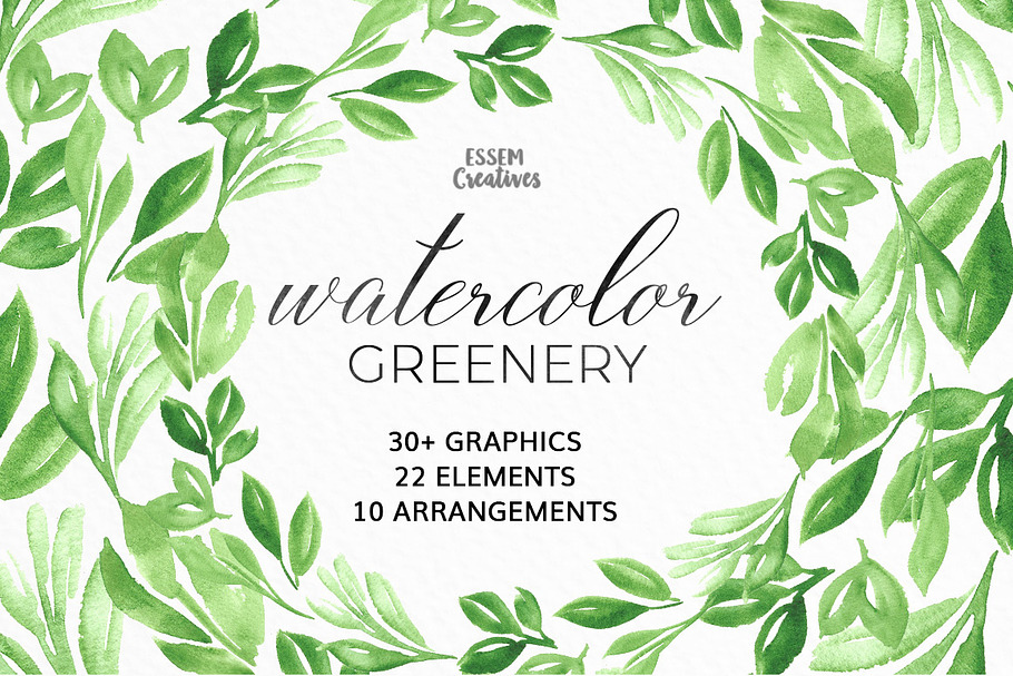 Watercolor Greenery Leaves Clipart in Illustrations - product preview 8