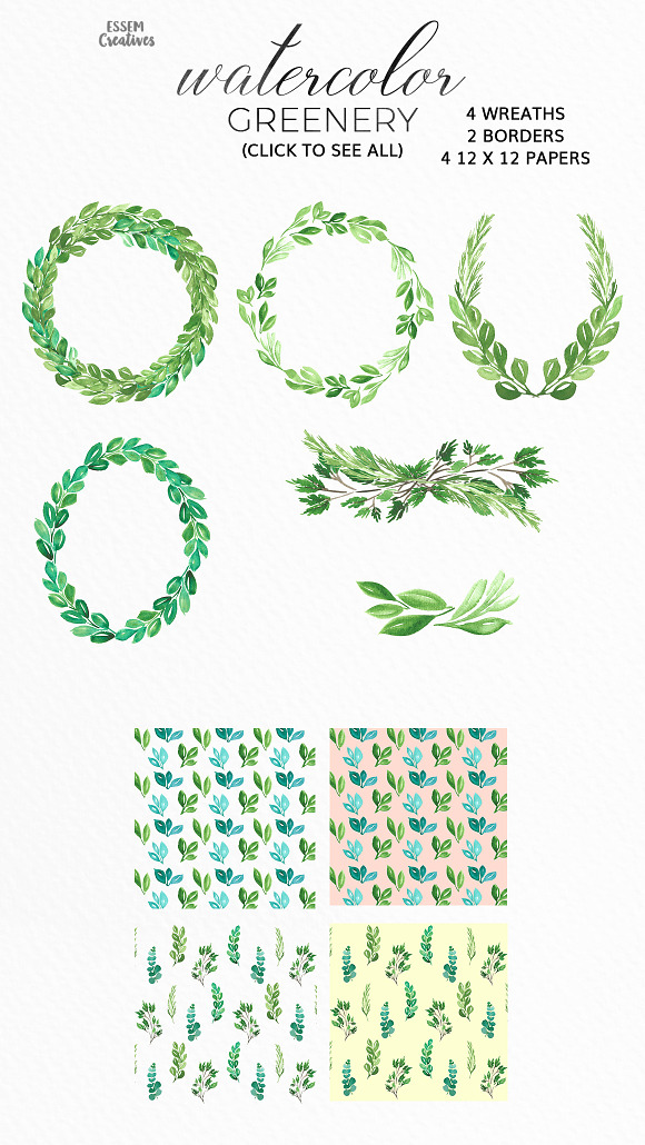 Watercolor Greenery Leaves Clipart in Illustrations - product preview 2