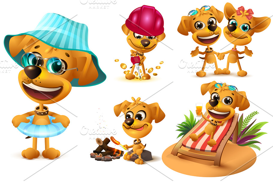 Set yellow dog summer rest in Illustrations - product preview 8