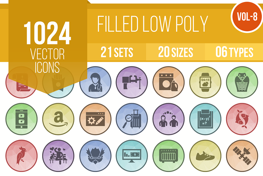 1024 Filled Low Poly B/G Icons (V8)