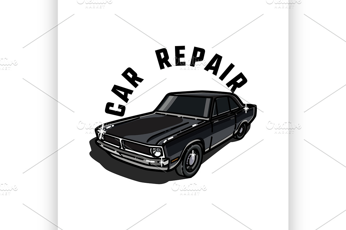 Color vintage car repair emblem in Illustrations - product preview 8