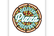 Color vintage pizza delivery emblem