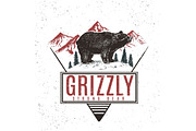 Old retro logo with bear grizzly