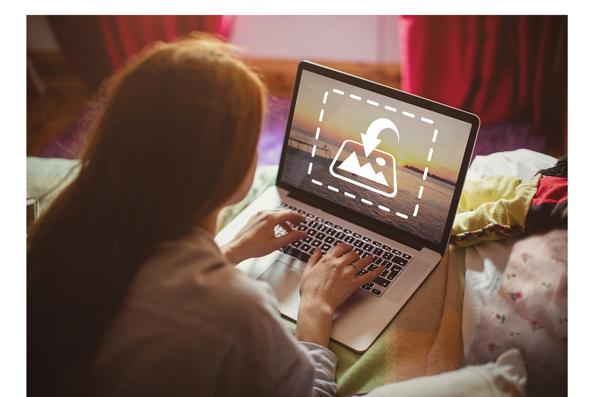 Woman Using Laptop In Bed Mockup in Templates - product preview 8