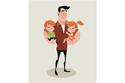 father and kids illustration