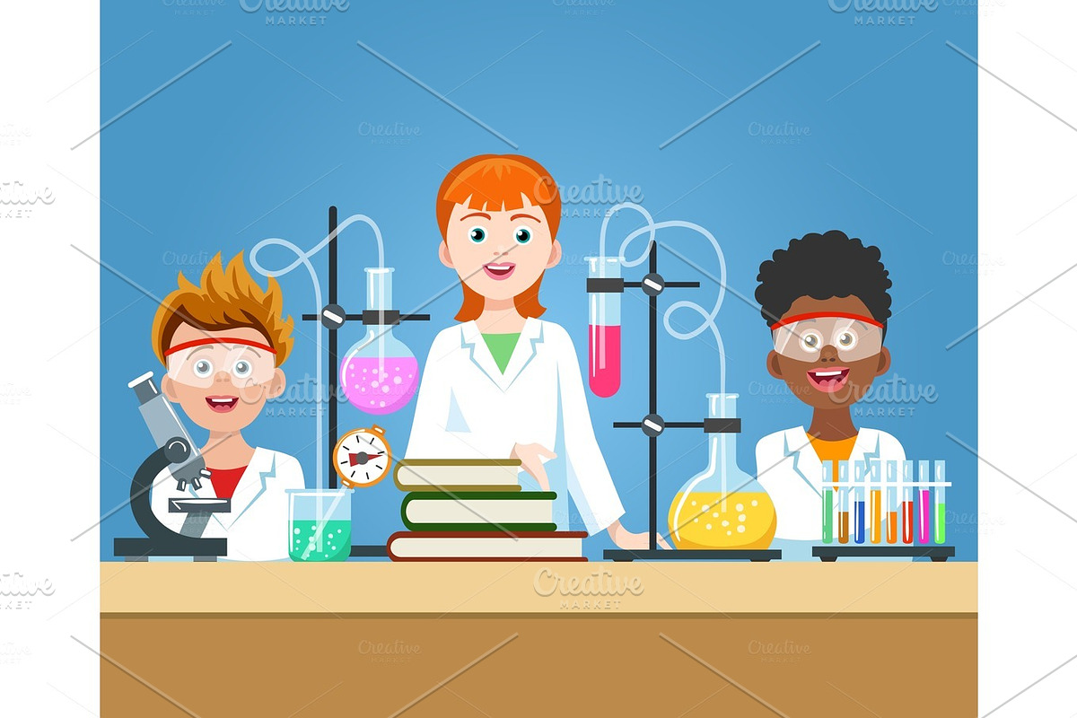 Pupils in chemistry lab in Illustrations - product preview 8