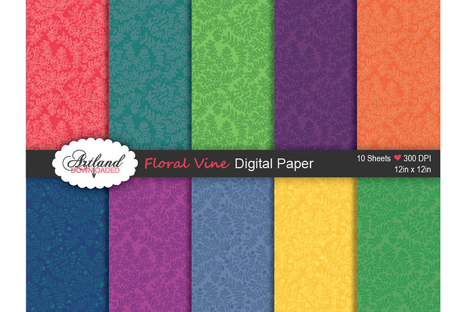 Floral Vine Digital Paper - Brights