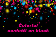Glossy colorful confetti on black
