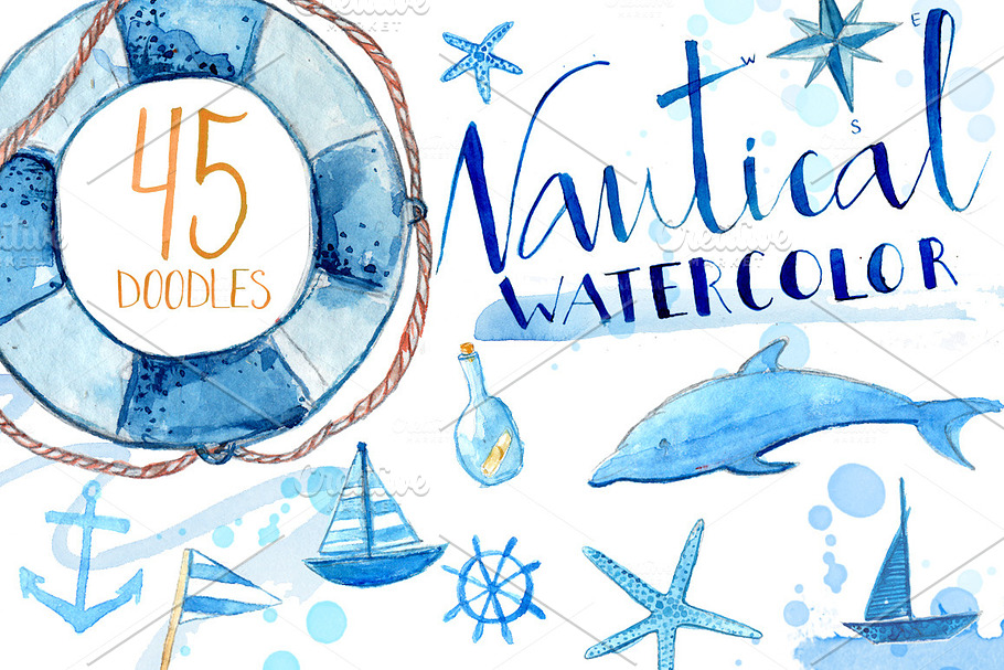 Watercolor Nautical Illustrations in Illustrations - product preview 8