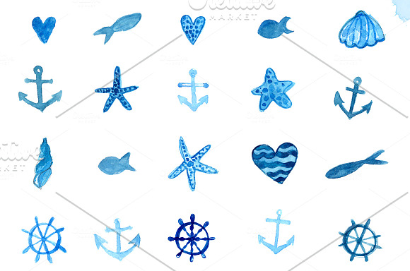 Watercolor Nautical Illustrations in Illustrations - product preview 2