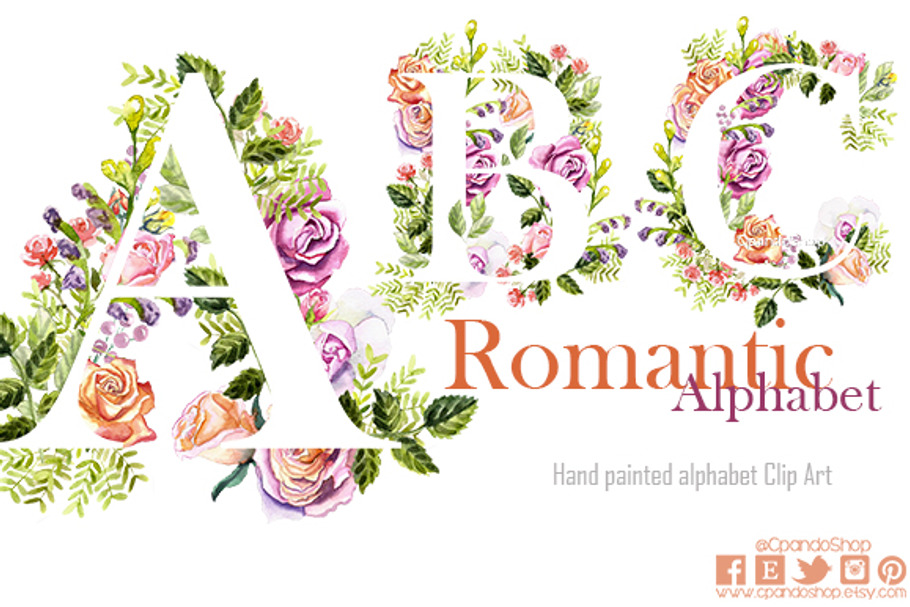 Romantic watercolor floral alphabet