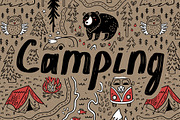 Camping. Happy map pattern