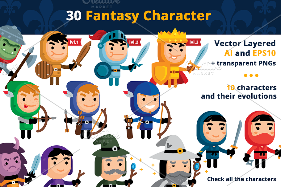 30 Fantasy Vector Clipart Characters in Illustrations - product preview 8