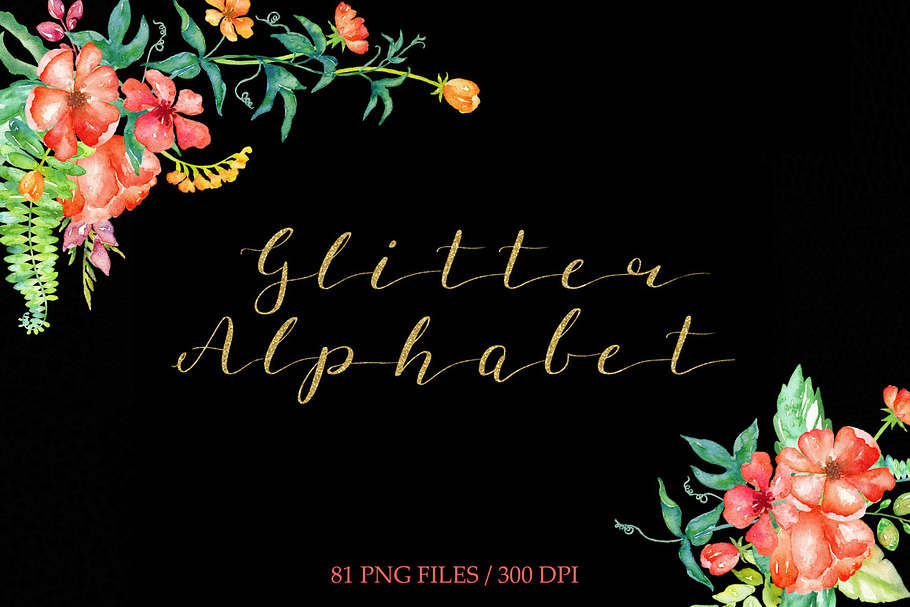 Gold glitter alphabet clipart