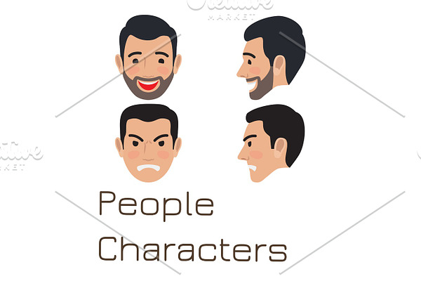 People Characters. Sad and Happy Man Avatar