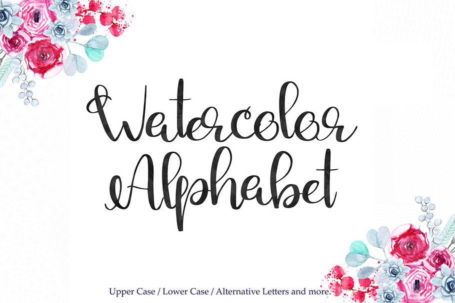 Black watercolor alphabet clipart