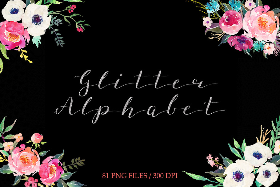 Silver glitter alphabet clip art