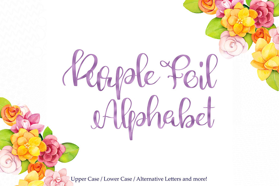 Purple foil alphabet clipart