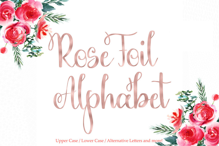 Rose gold foil alphabet clipart
