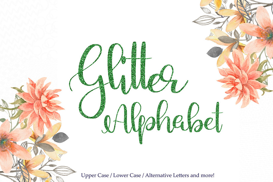 Green glitter alphabet clipart