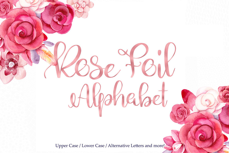 Rose gold foil alphabet clipart