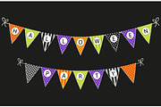 Cute halloween bunting flags with letters in traditional colors