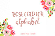  Rose gold foil alphabet clip art