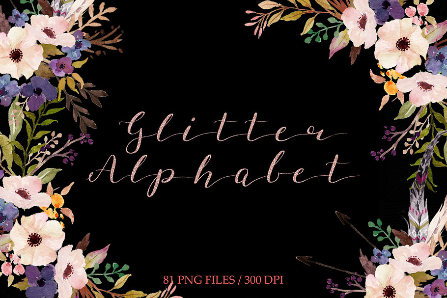 Rose gold glitter alphabet clipart