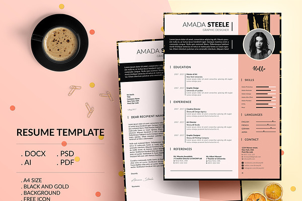 Black and Gold CV Resume Template/ N