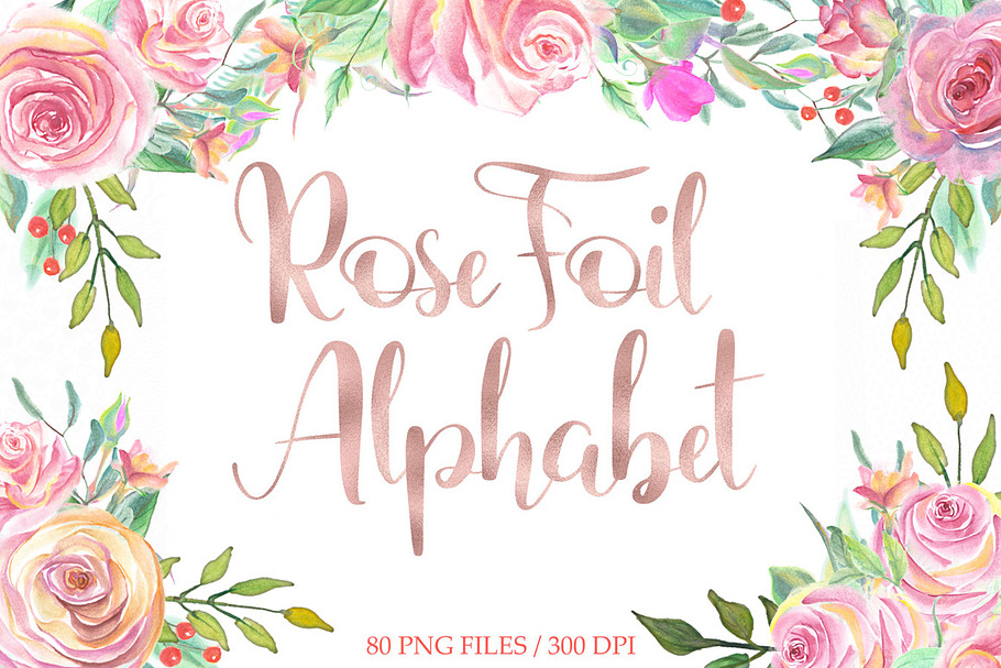 Rose gold foil alphabet clip art