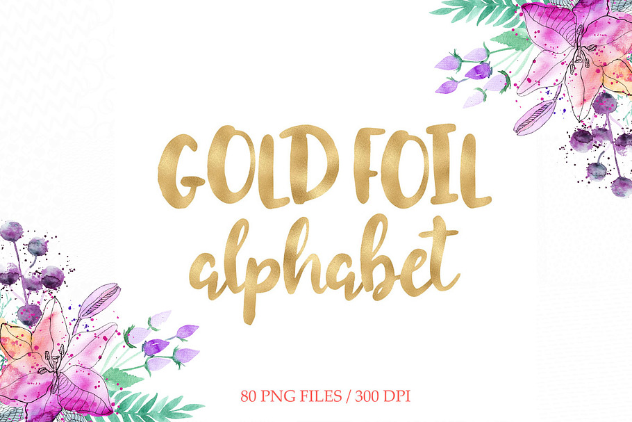 Gold foil alphabet clipart