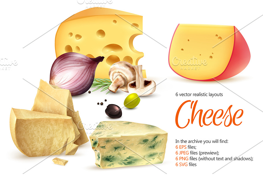 Cheese Realistic Set in Illustrations - product preview 8
