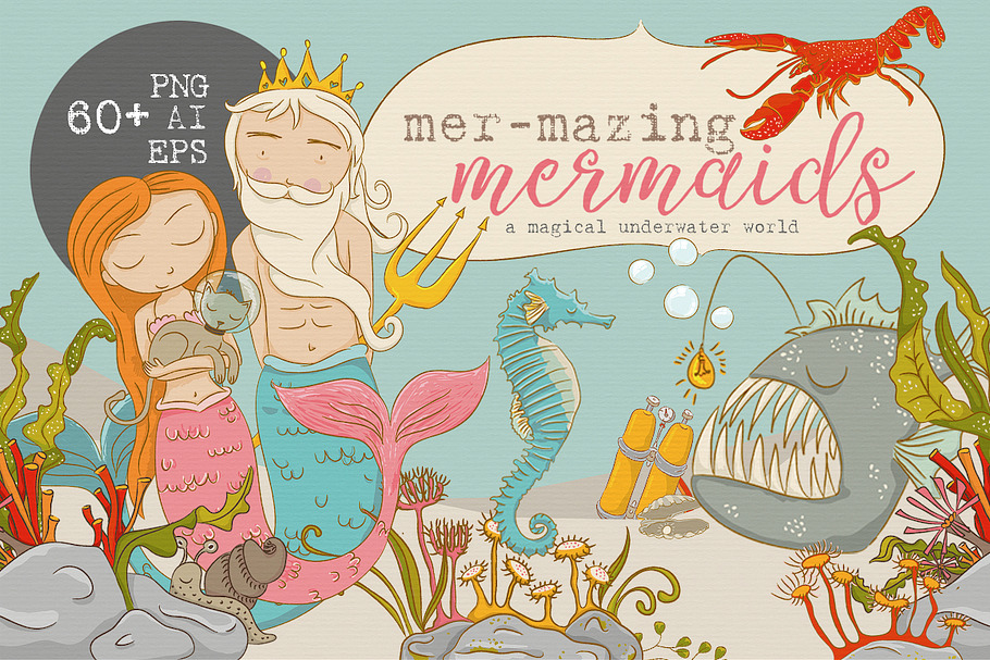 mer-mazing mermaids graphics in Illustrations - product preview 8