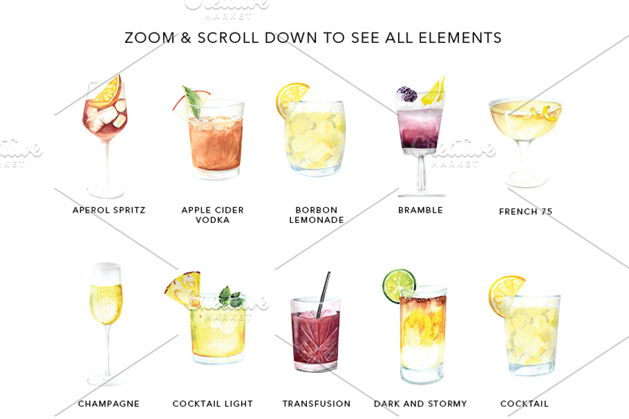 Watercolor Cocktails and Drinks Set in Illustrations - product preview 8