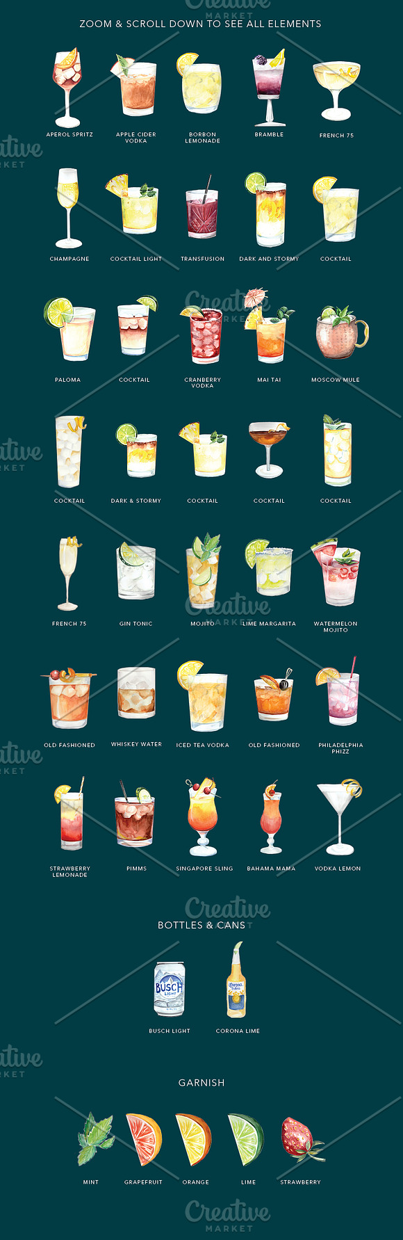 Watercolor Cocktails and Drinks Set in Illustrations - product preview 1